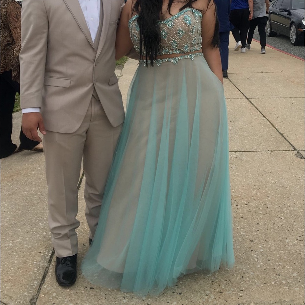 Prom dress 2piece connected with clear shear