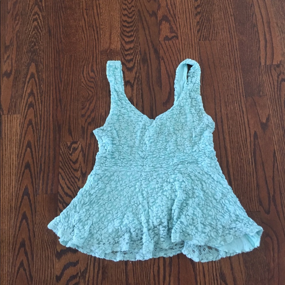Teal, flower lace tank top