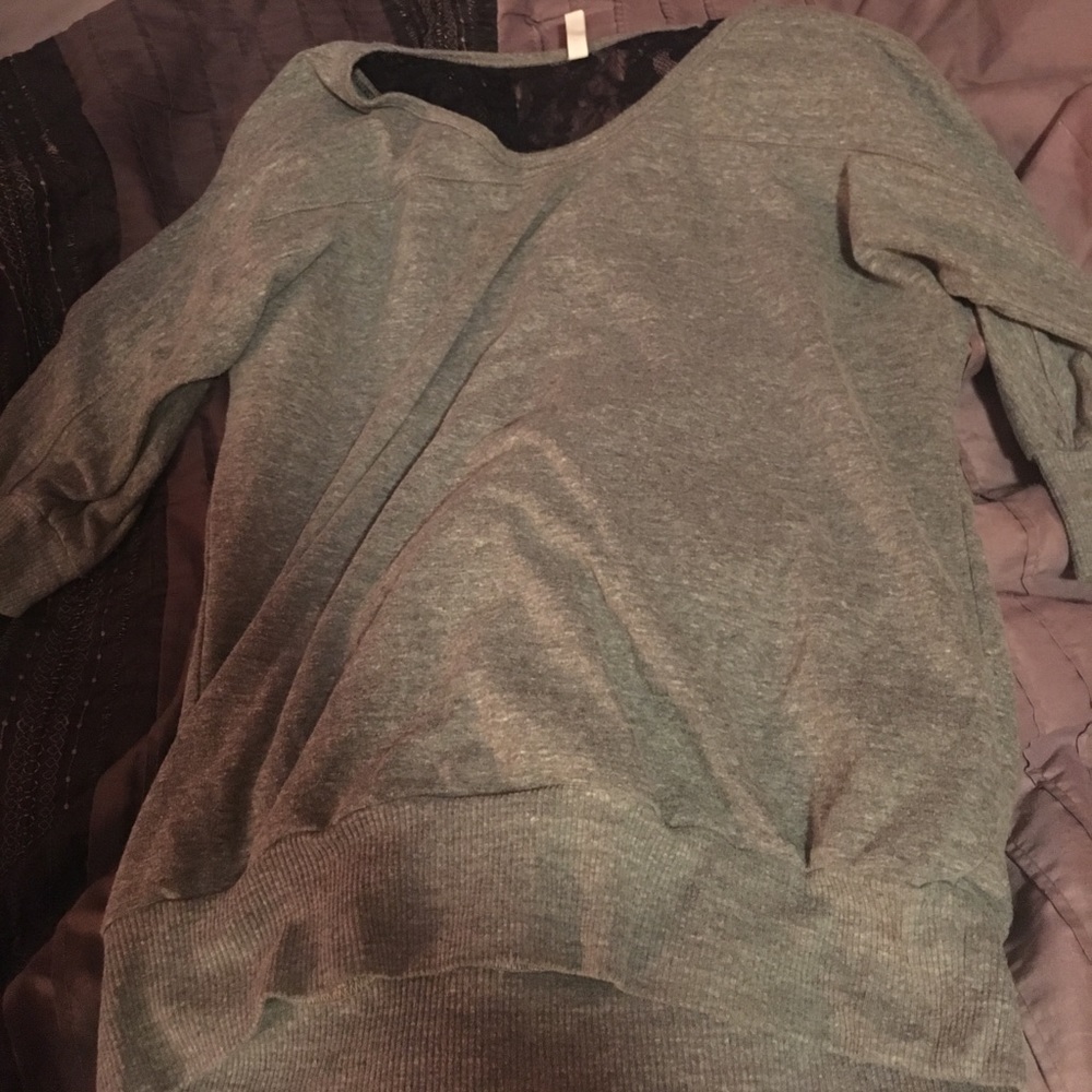 Cute Little Gray Sweater with Lacy Detail