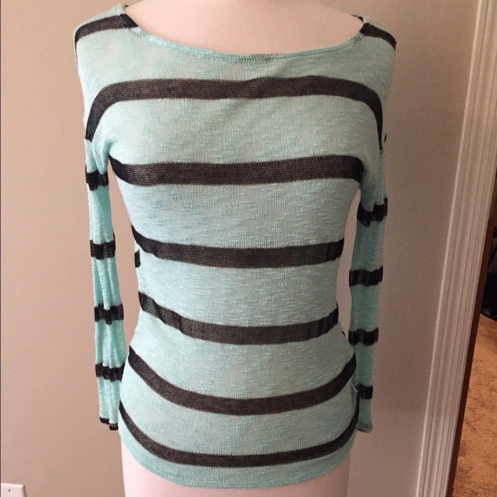 Mint green & black striped sweater