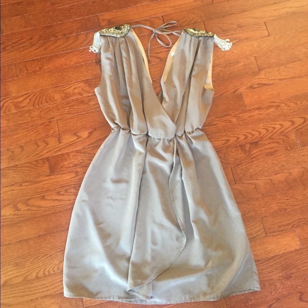Cute grey, embellished shoulder dress.