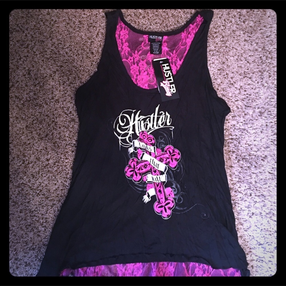 Harley shirt. Hot pink and black Tank.