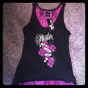 Harley shirt. Hot pink and black Tank.