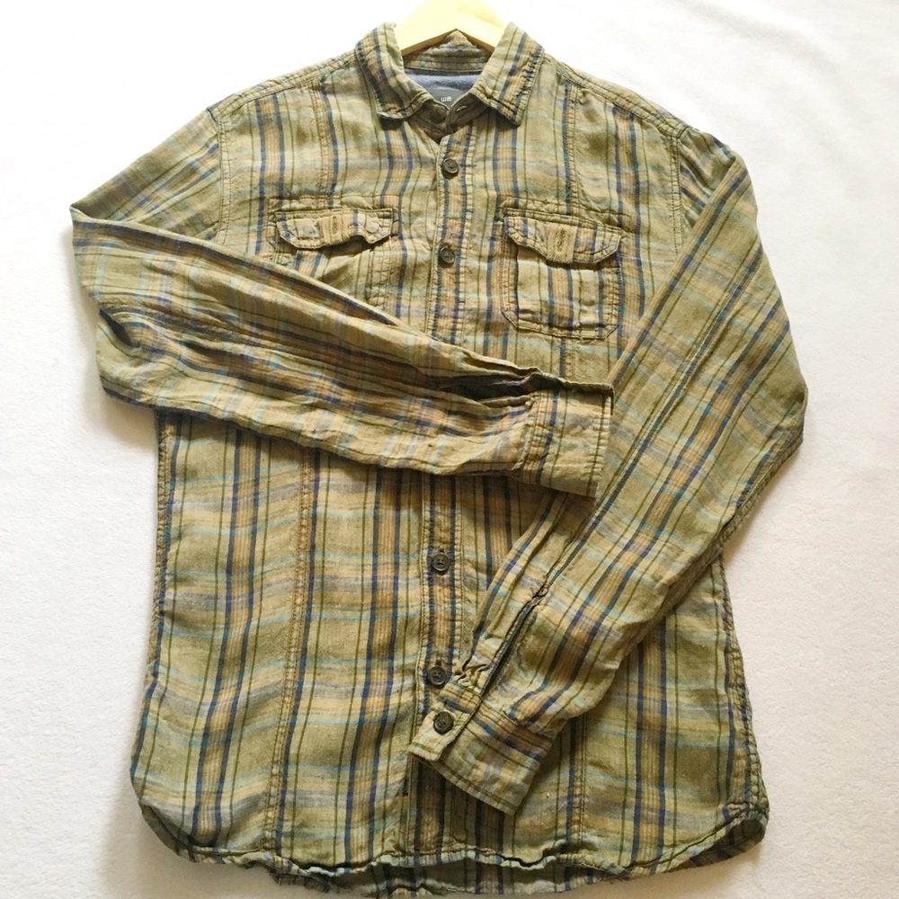 WE Fashion Linen Green Striped Shirt