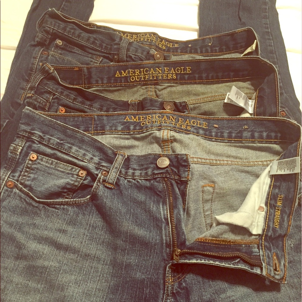 3 Pairs Men's American Eagle Slim Straight Jeans