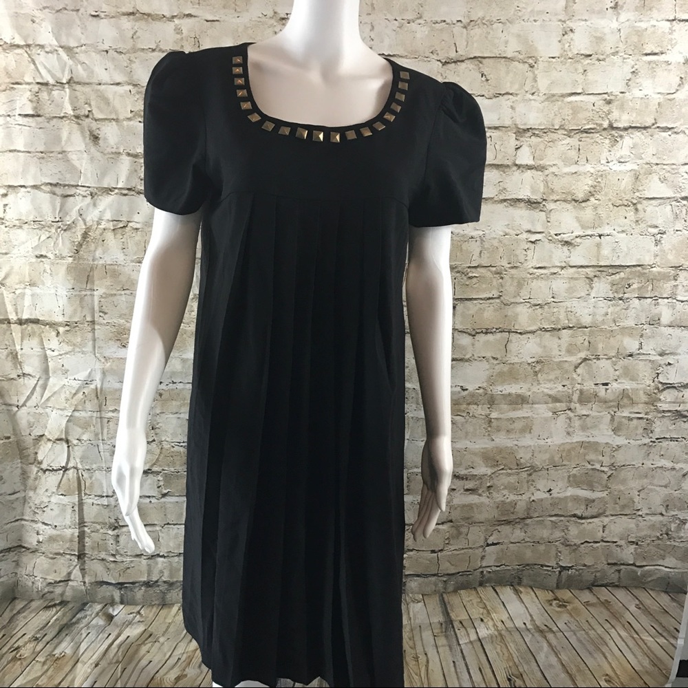 Black studded ruffle sleeve pleated  dress