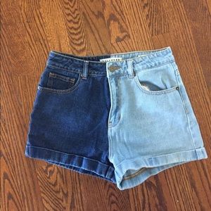 High-wasted dual denim jean shorts