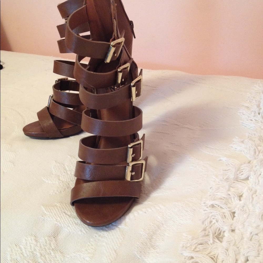 Brown leather heels