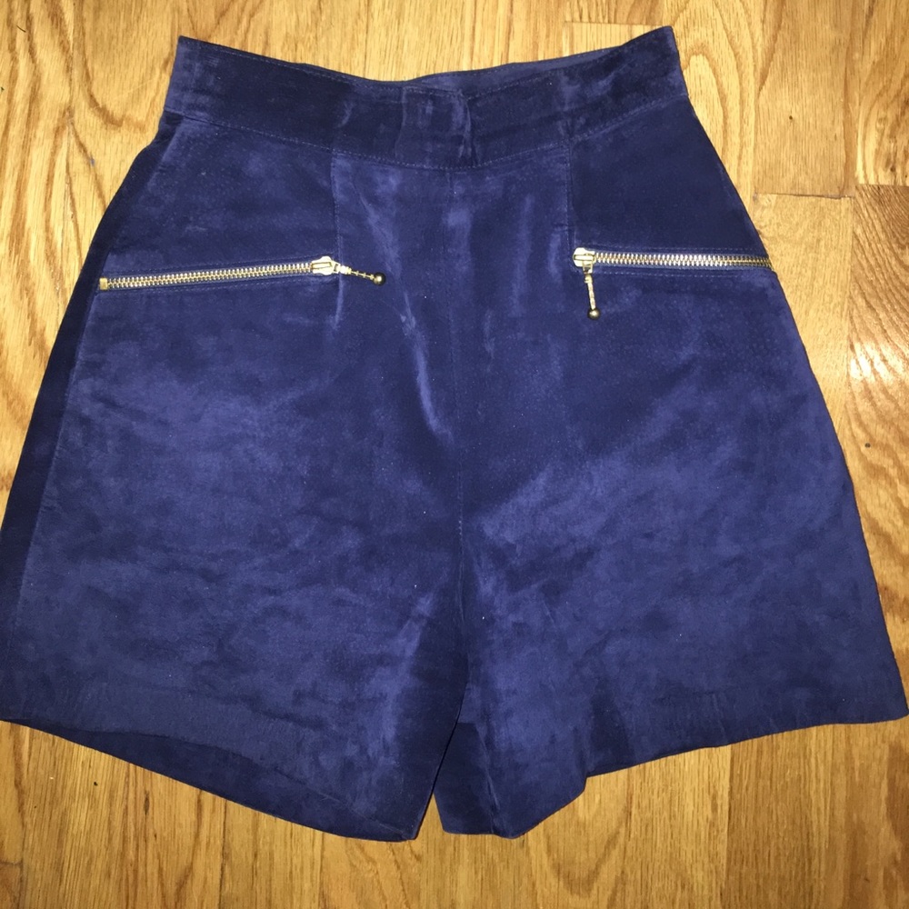 Danier Genuine Leather/Suede Shorts Navy Blue