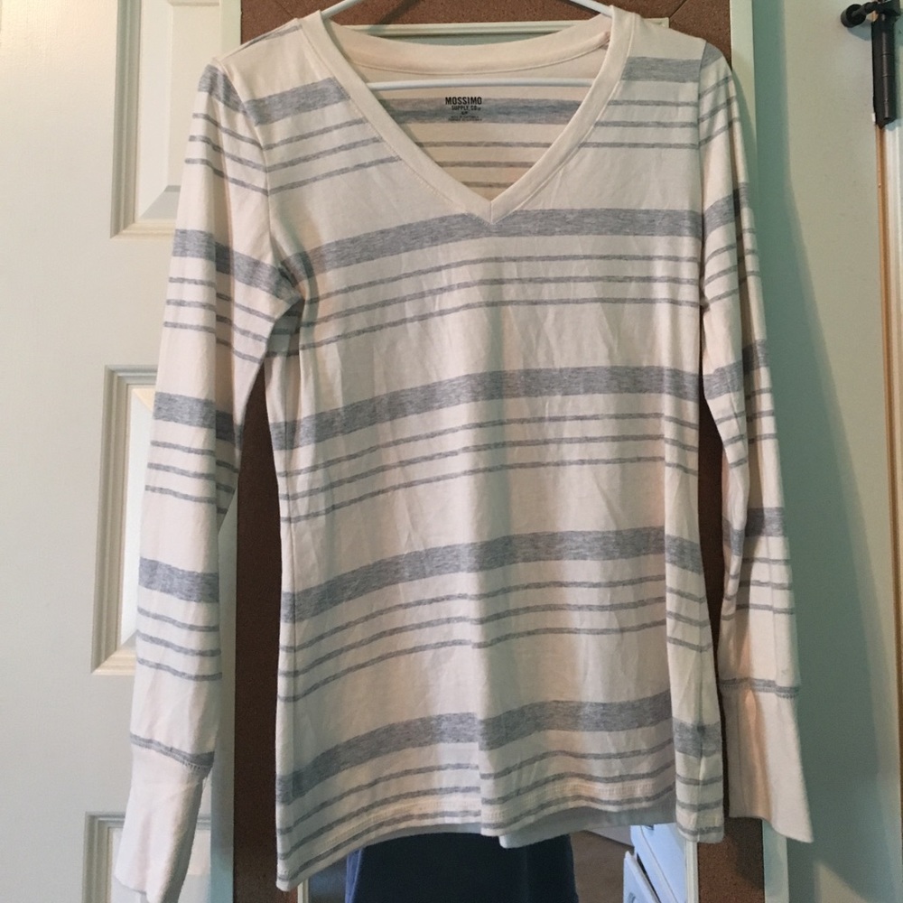 Grey and white stripped long sleeve shirt