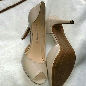 Nude open toe heels