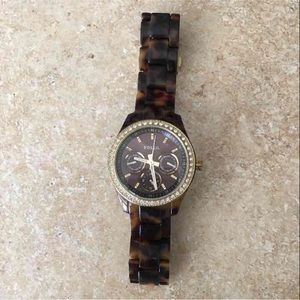 Tortoise shell fossil watch