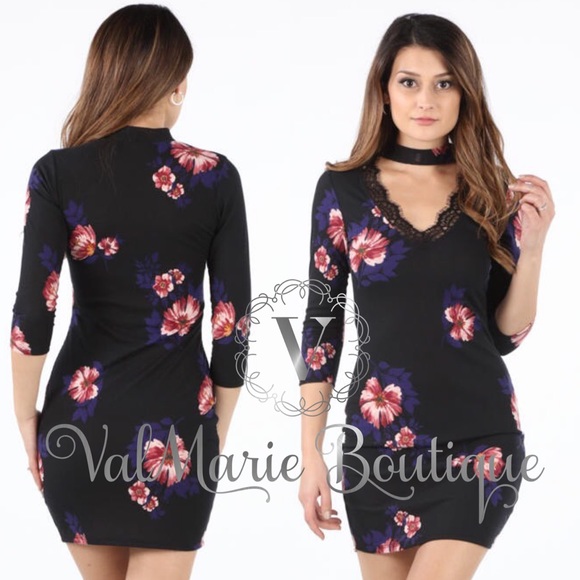 STUNNING light rubbed floral bodycon dress - Picture 3 of 3