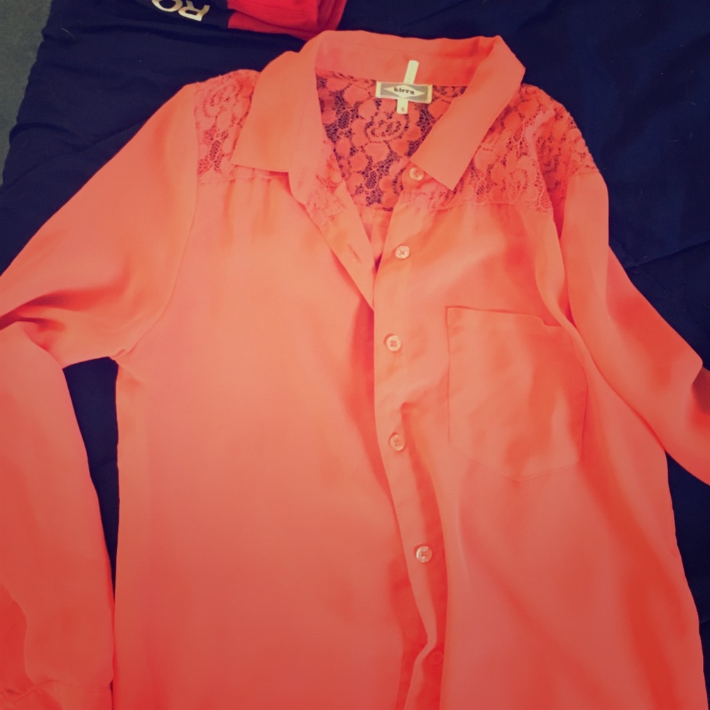 Kirra size small button up sheer coral and lace