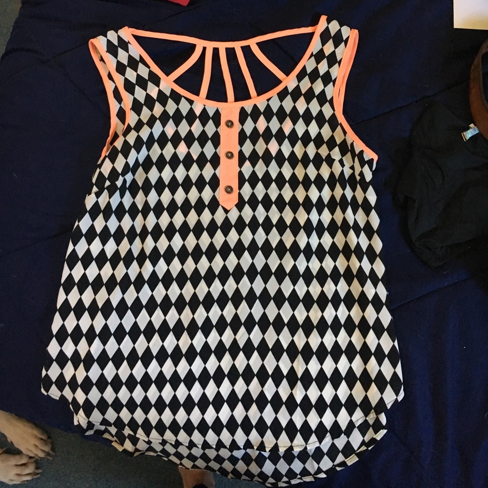 Black white and coral blouse tank top size small