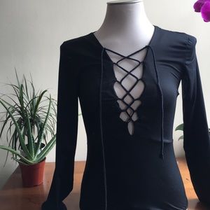 Black lace-up bodysuit
