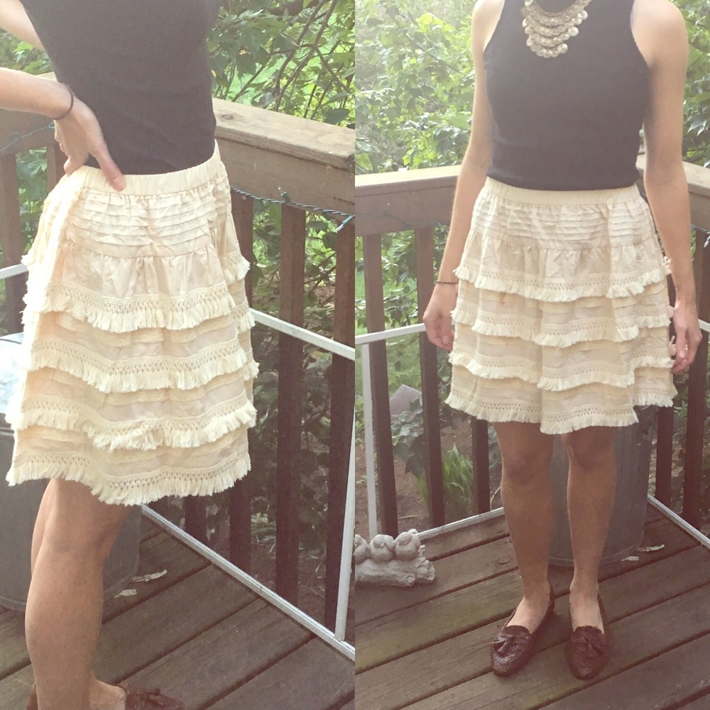 White fringe layered skirt