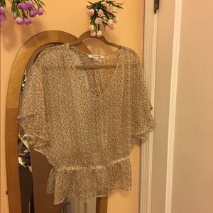 sheer flutter-sleeve floral top