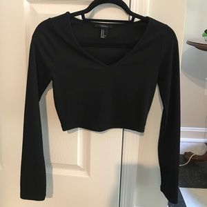 Black Long Sleeve Crop Top