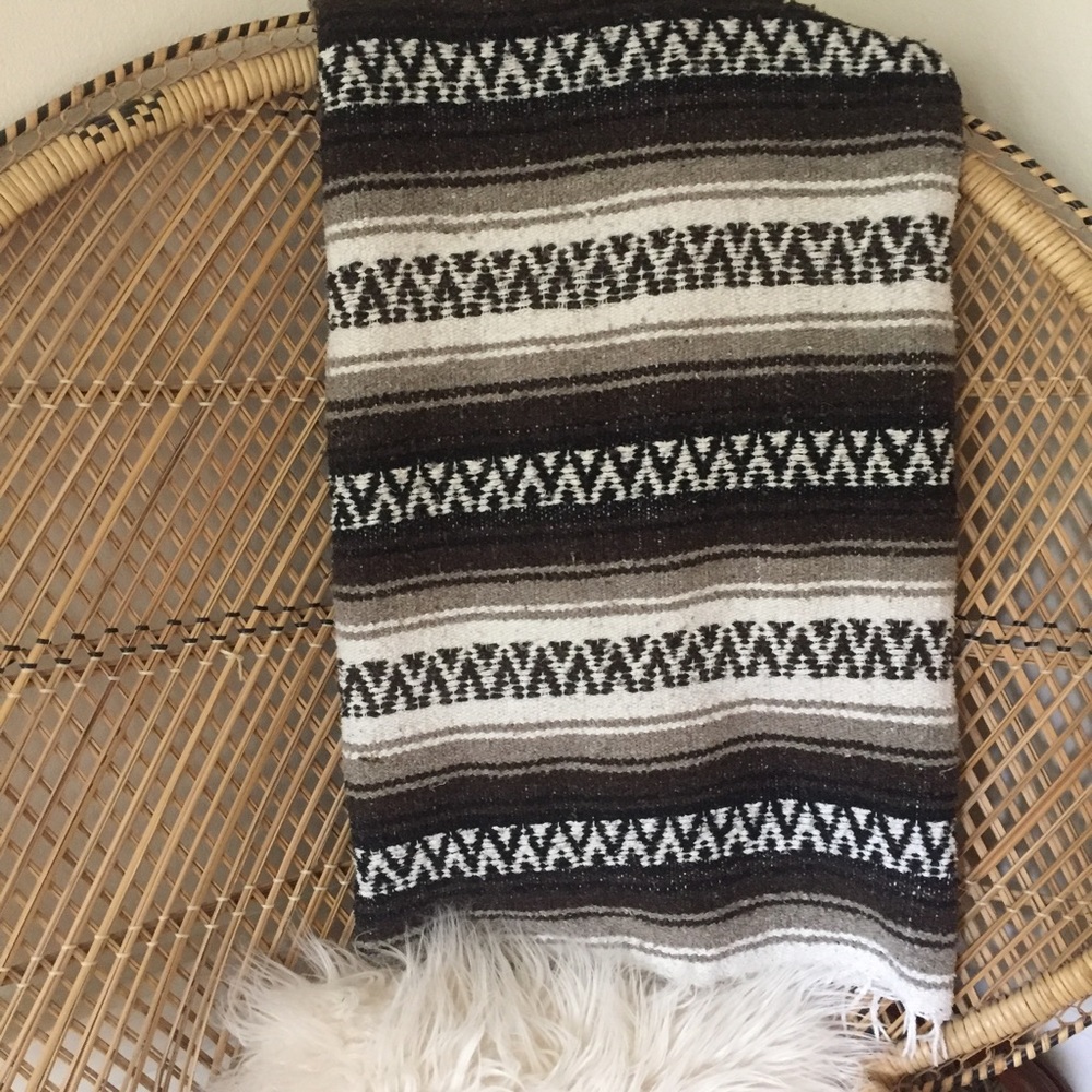 Vintage Mexican brown charcoal sabra blanket