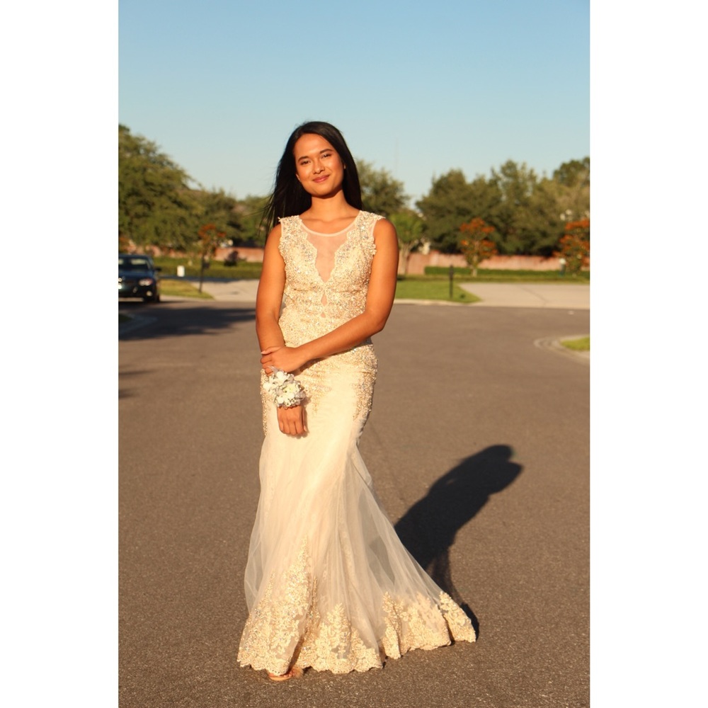 Lace Illusion Long Prom Dress with Jewels