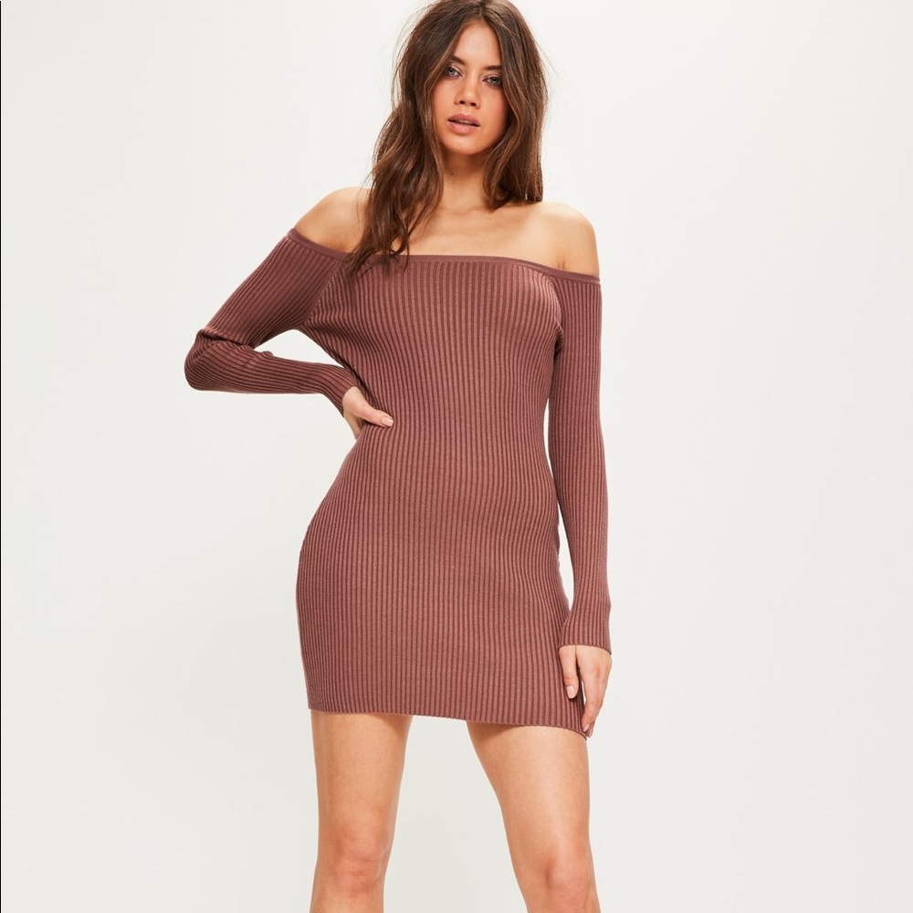 Missguided ribbed off the shoulder dress