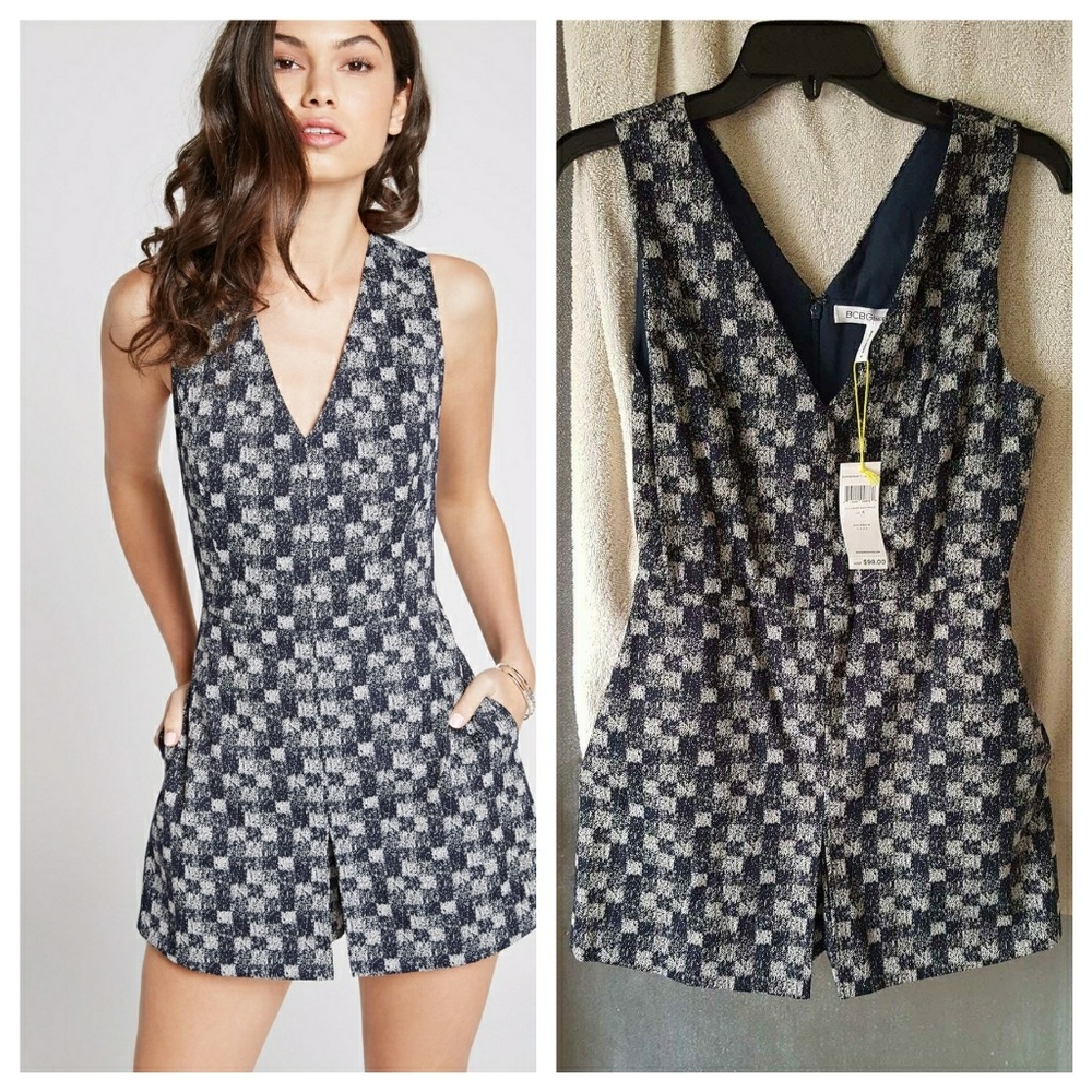 New BCBGeneration Checkered Jacquard Skort Romper - Picture 2 of 6