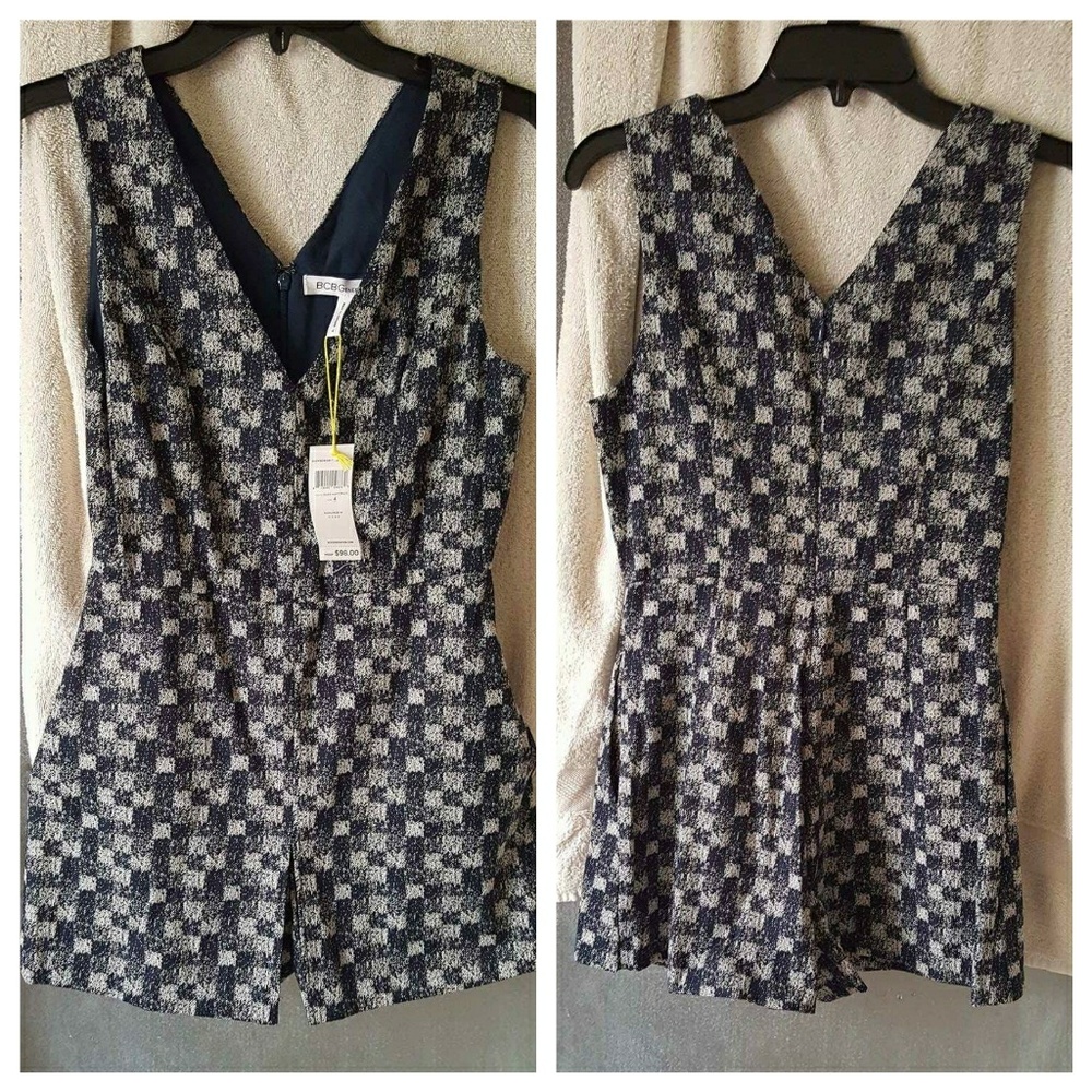 New BCBGeneration Checkered Jacquard Skort Romper - Picture 5 of 6