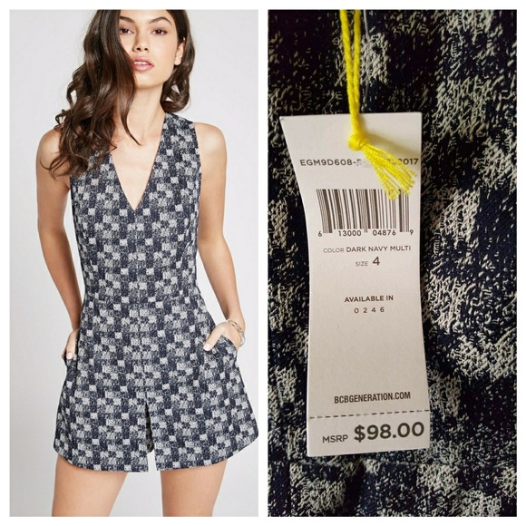 New BCBGeneration Checkered Jacquard Skort Romper - Picture 6 of 6