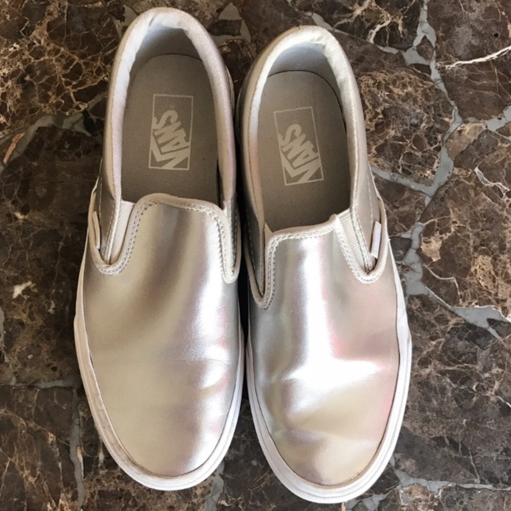 Super cute silver slip on vans! Great condition