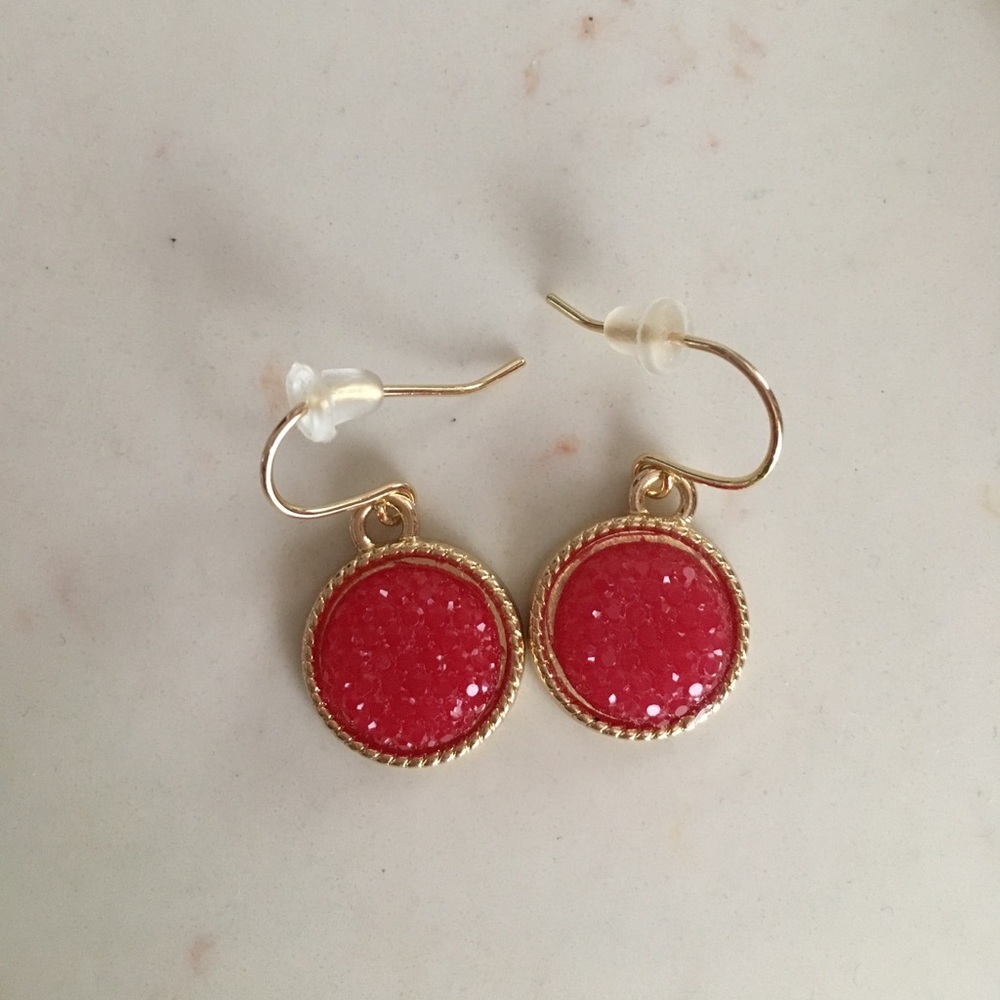 Charming Charlie's red gold hanging earrings
