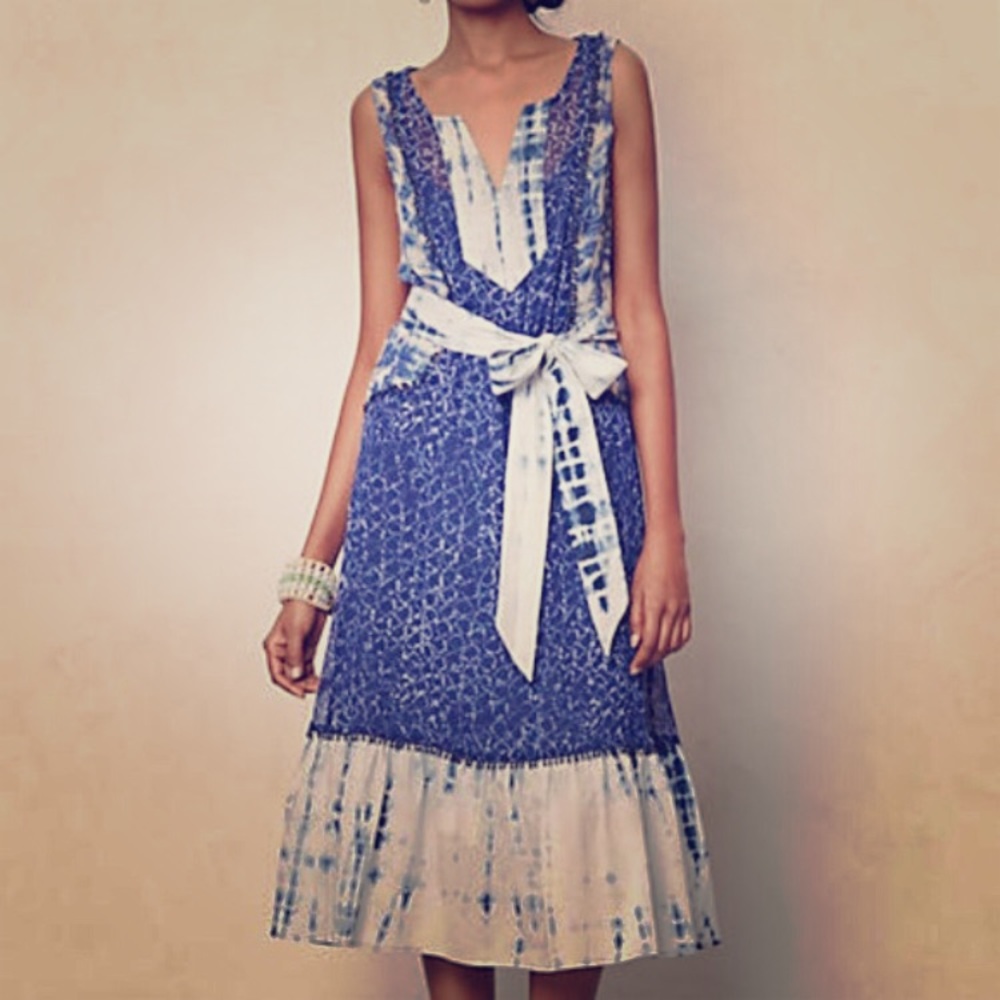 Blue shibori patchwork maxi dress (final price)