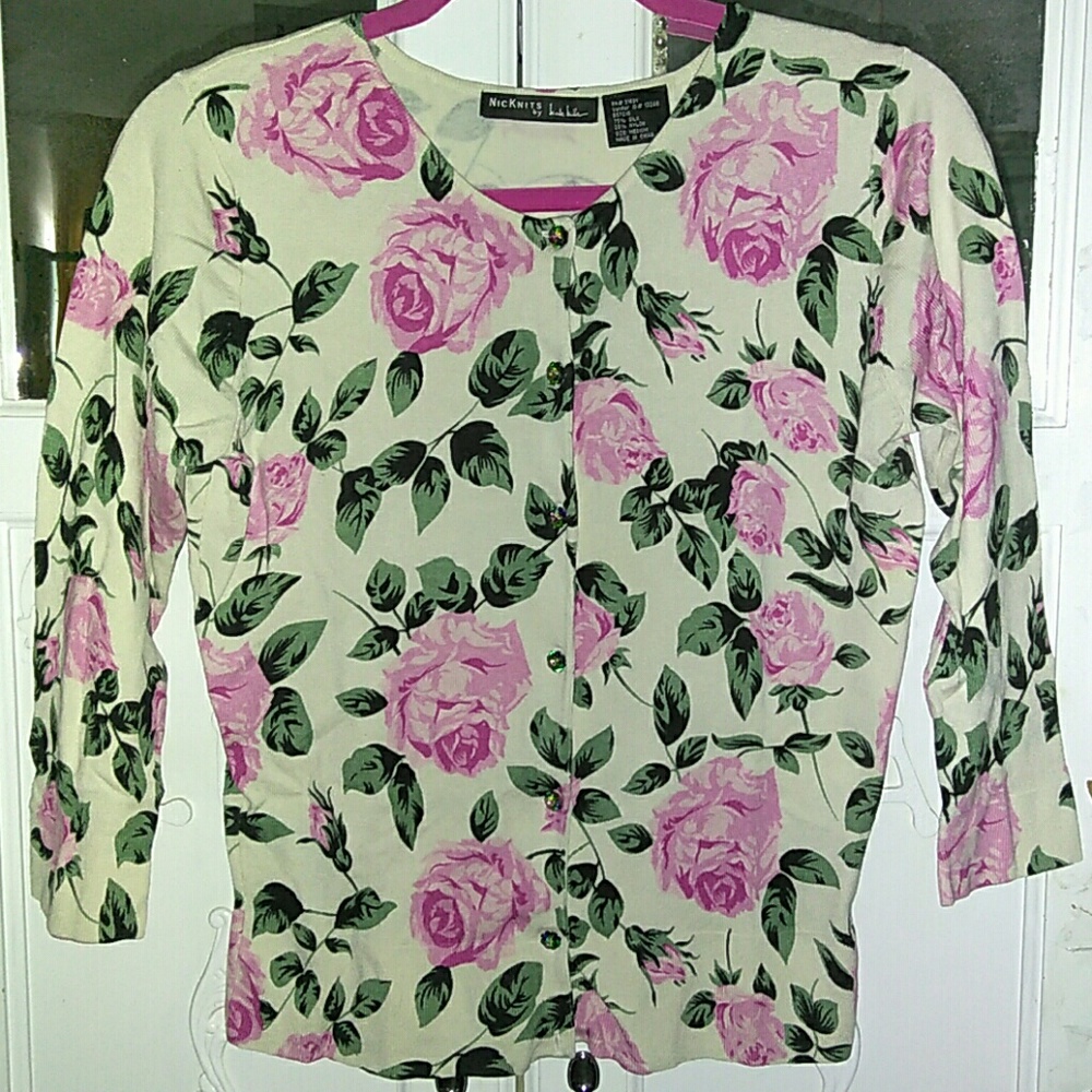 NICOLE MILLER FLORAL 3|4 SLEEVE CARDIGAN