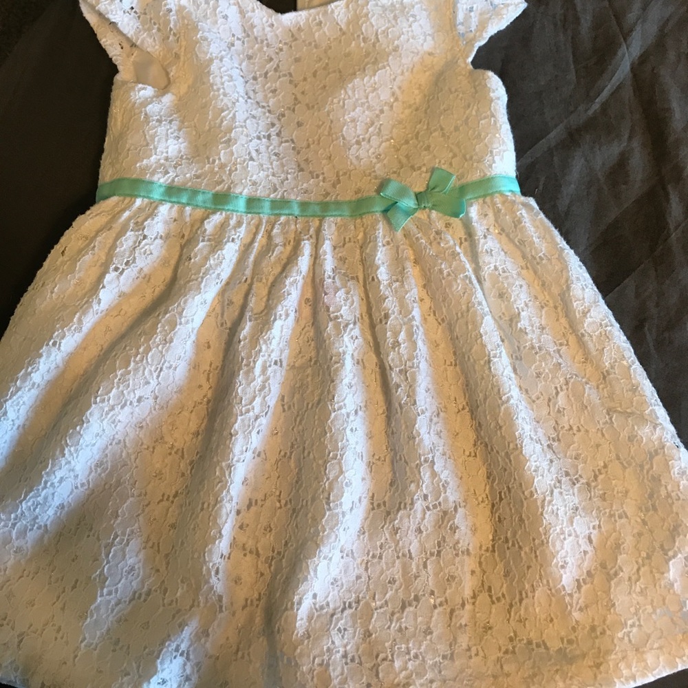 24 month white dress with mint ribbon accent