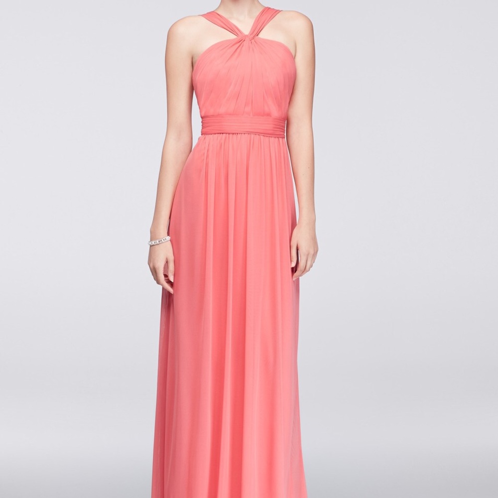 David's bridal Coral Reef Y-Neck Long Mesh Dress