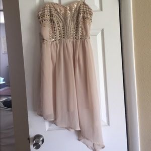 Asymmetrical strapless cocktail dress