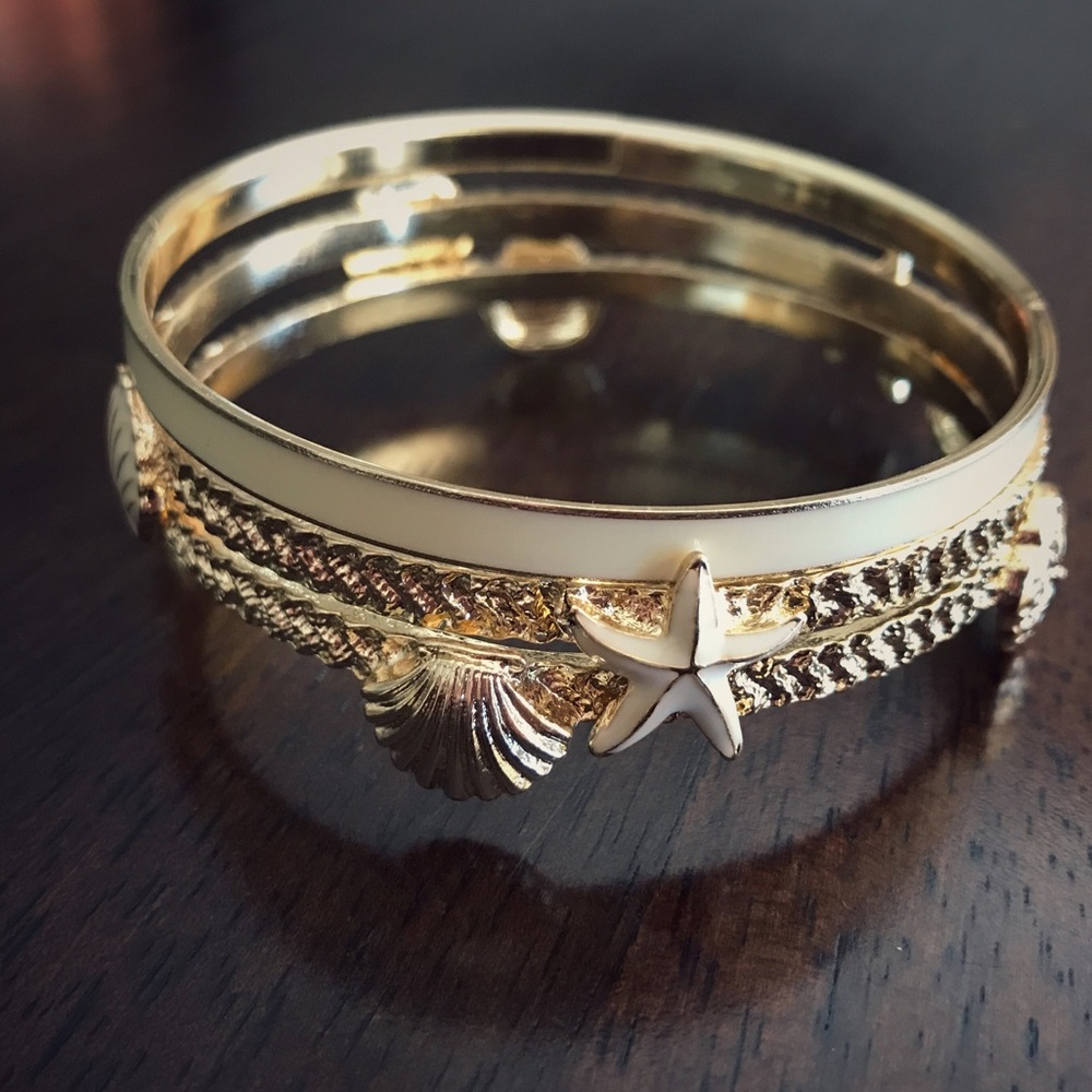 Sea Life Golden Bangles in Creme