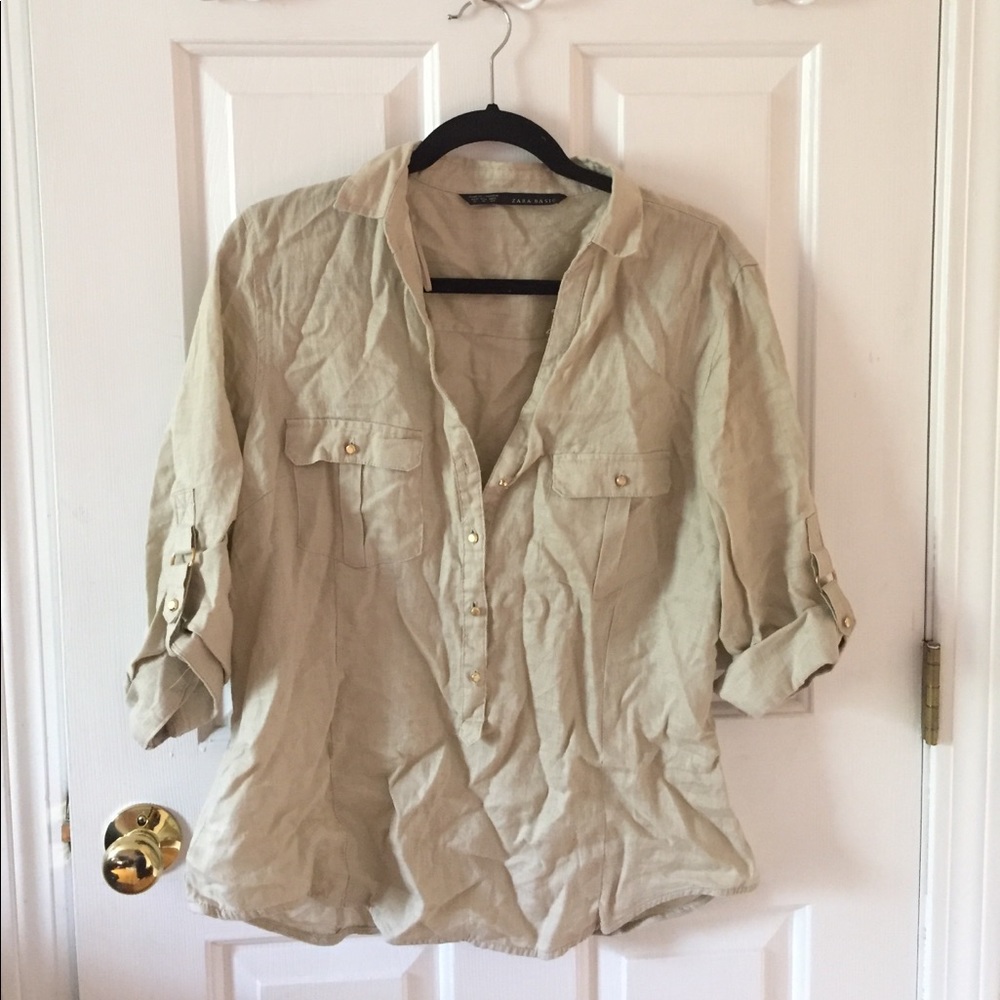 Linen khaki safari shirt from Zara