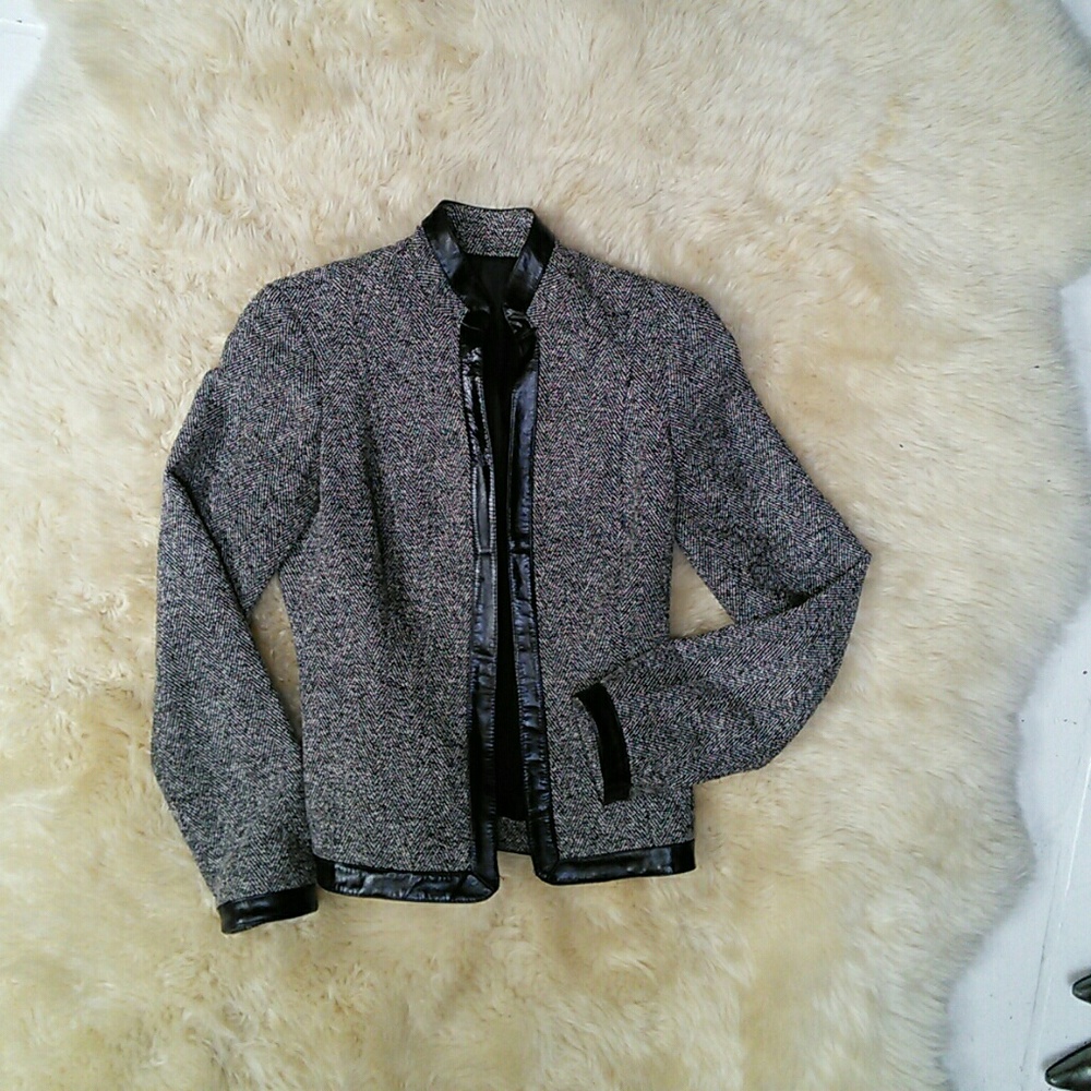 BeBe Leather trimmed Silk /wool blend moto jacket