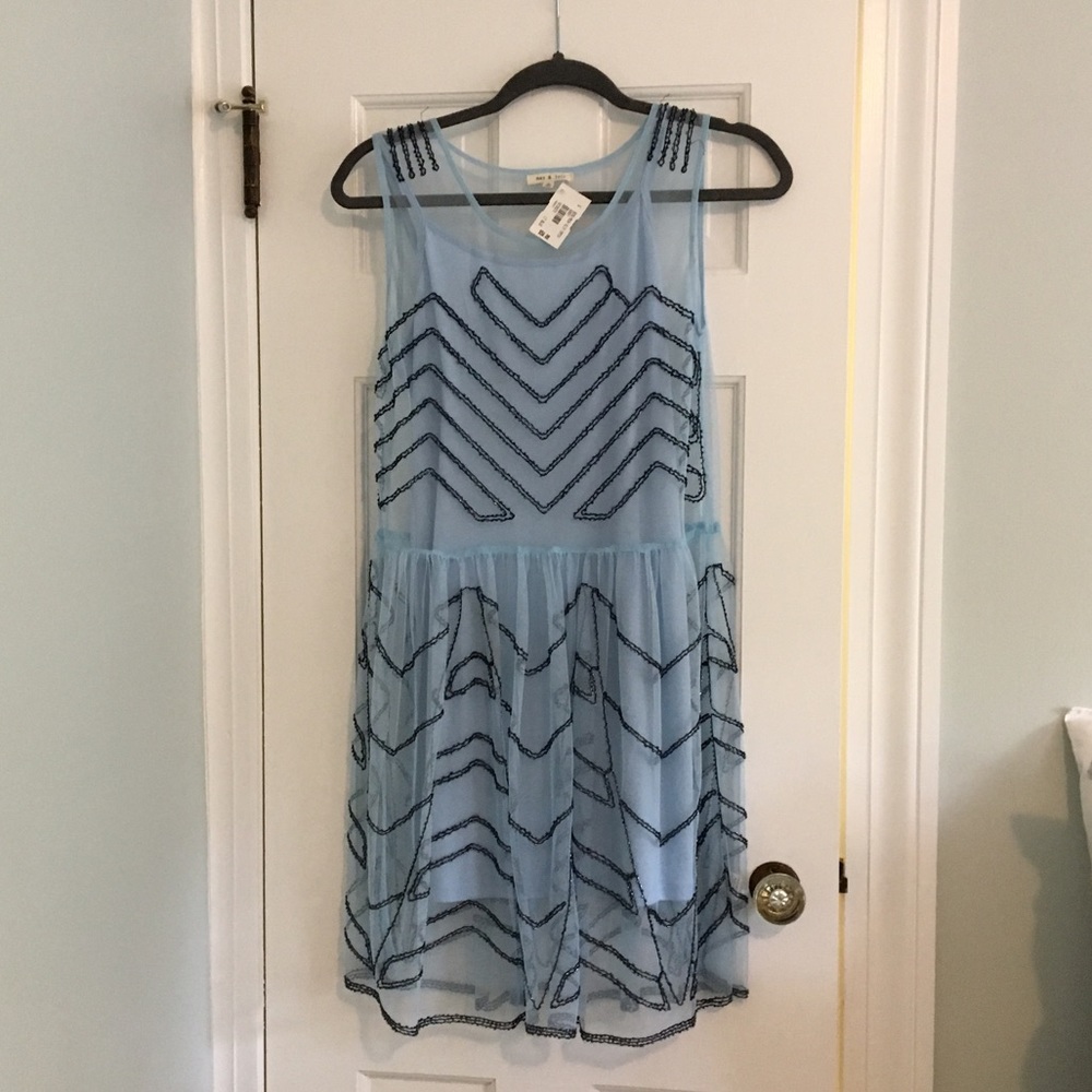 May & July Bead/Mesh Slip Dress (light blue)