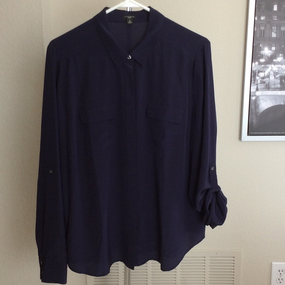 Navy silk Ann Taylor blouse.