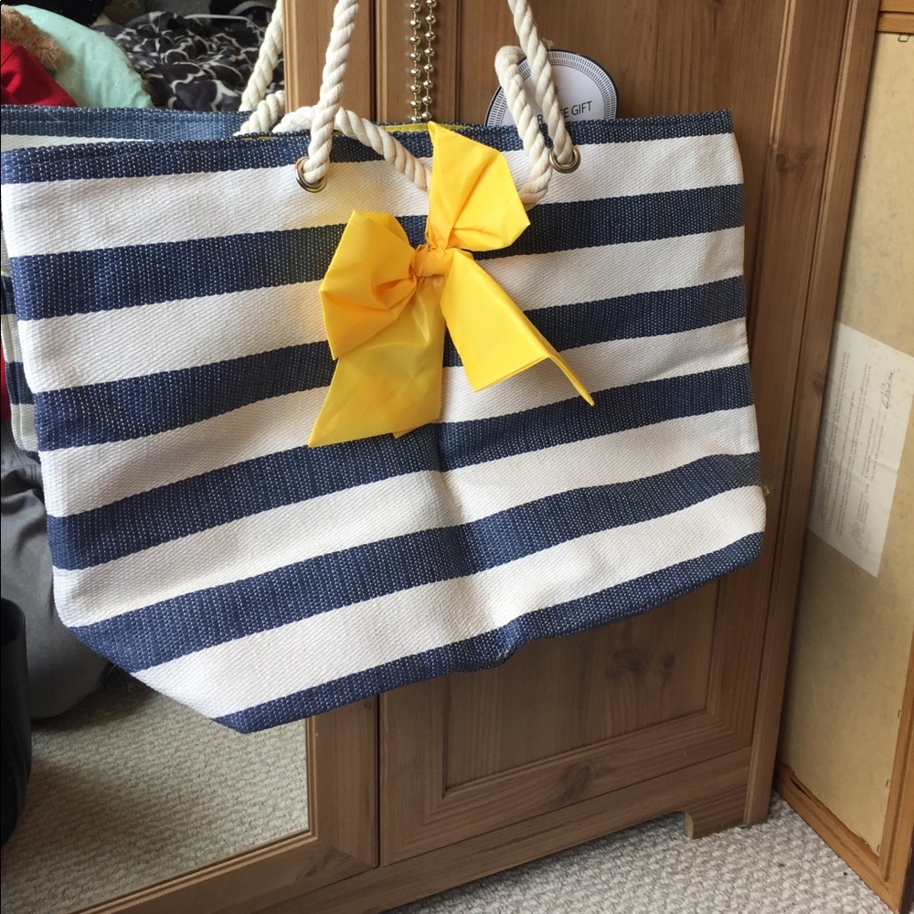 Blue and white stripped bag