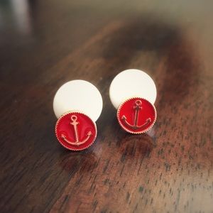Double Sided Red and White Anchor Earrings