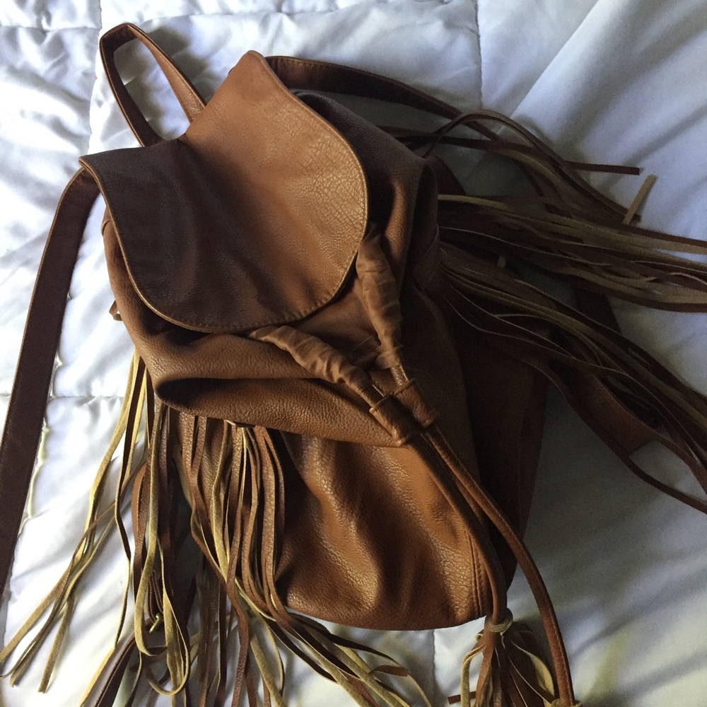 Faux leather fringe festival backpack