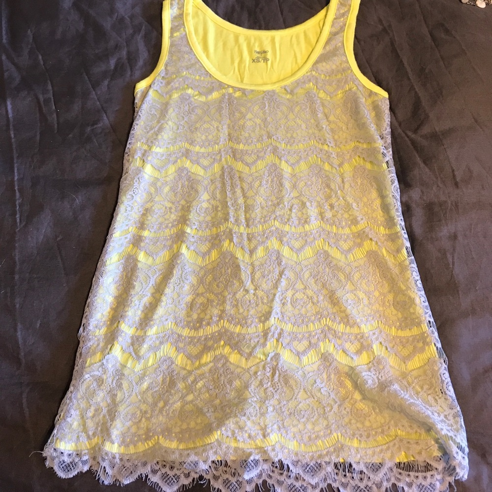 Lime green tank with grey lace overlay 😍🔥