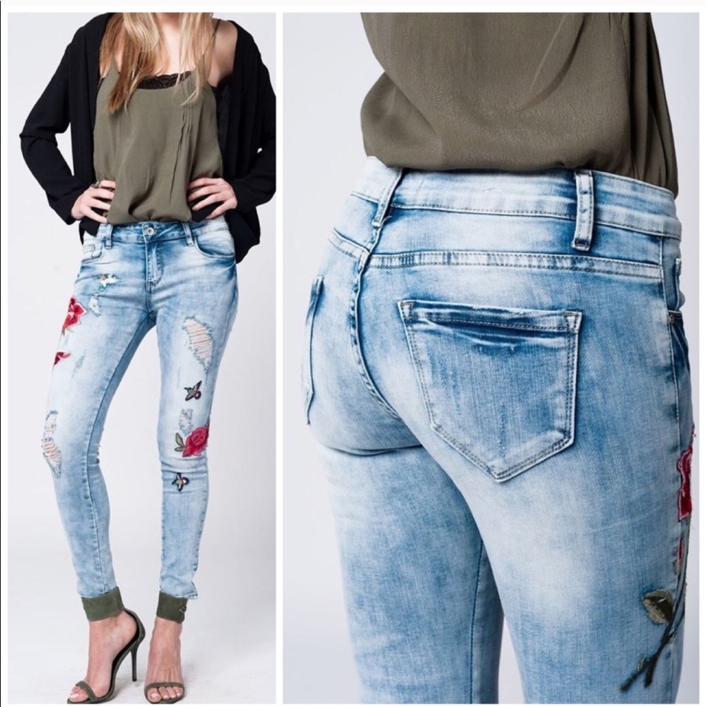 Distressed Embroidered Jeans - Picture 2 of 8