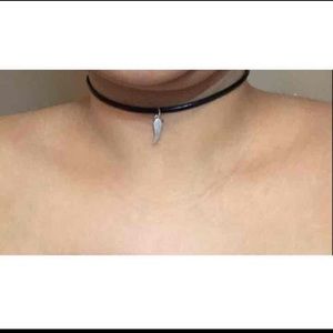 Leather Choker Necklace w/ Feather Pendant