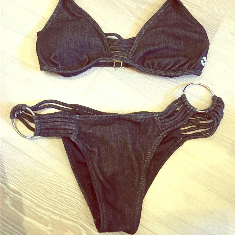 Small billabong black denim bikini