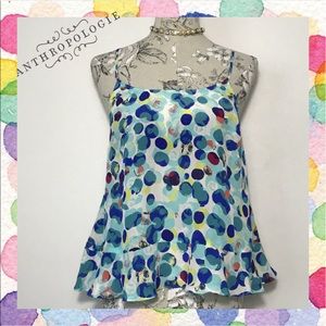 ~Anthro Maeve Silk Dots Racerback Ruffle Tank Top~