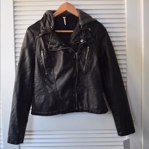 Free People Faux-Leather Hooded Moto Jacket - NEW